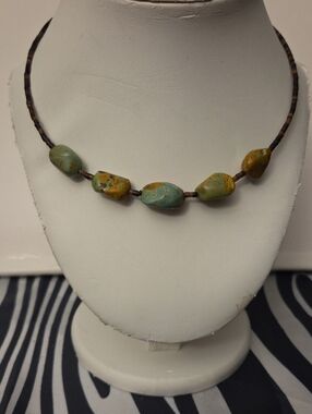 Raw Green Turquoise Nuggets And Heishi Bead  Choker Memory Wire Necklace